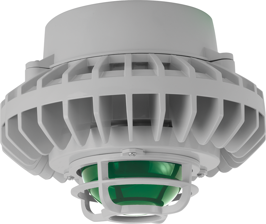 Hazardous Lighting, HAZPLED, 80W, green frosted globe, die cast guard, gray