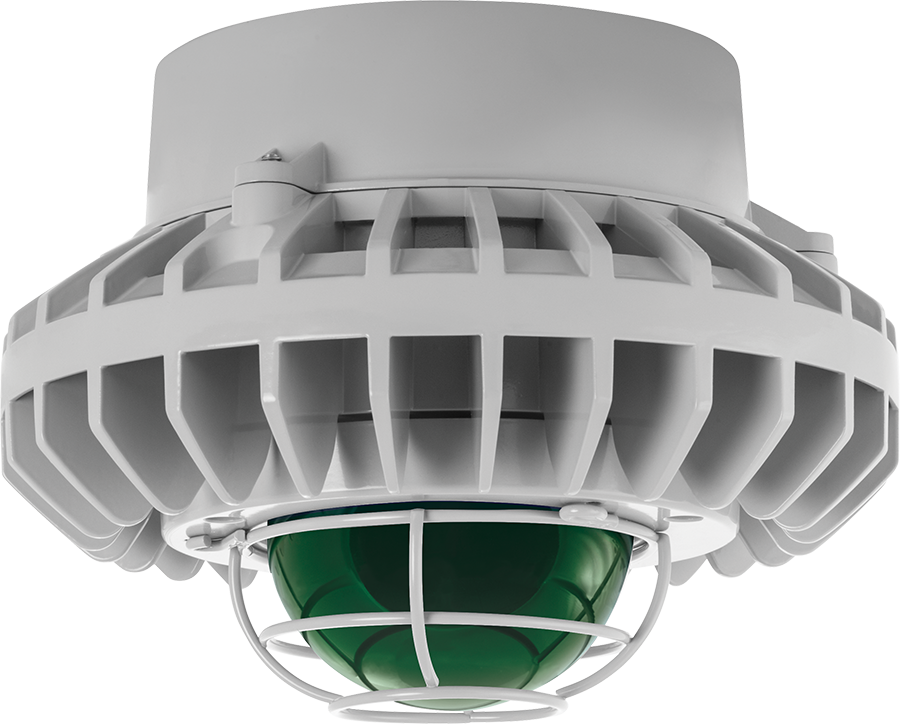 Hazardous Lighting, HAZPLED, 80W, green frosted globe, wire gurad, gray