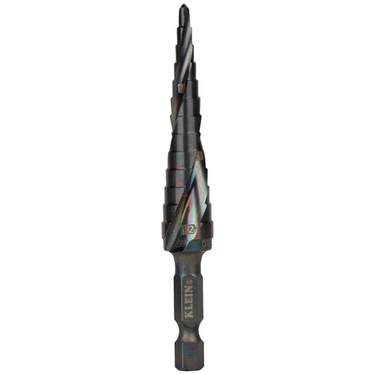 Step Drill Bit, Quick Release, Double Spiral Flute, 1/8 to 1/2-Inch