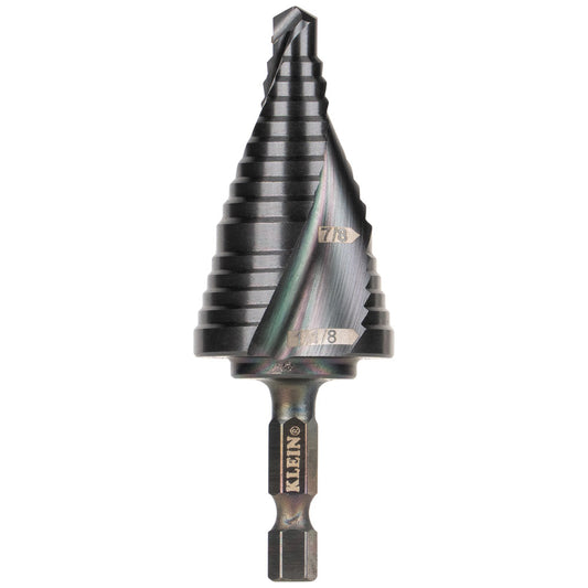 Step Drill Bit, Quick Release, Double Spiral Flute, 7/8 to 1-1/8-Inch