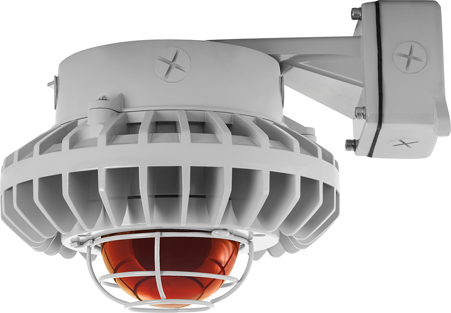 Hazardous Lighting, HAZBLED, 80W, 5000K, frosted amber globe, wire guard, wall bracket, gray