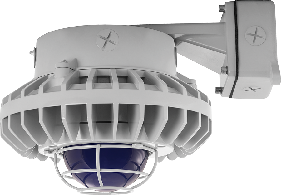 Hazardous Lighting, HAZBLED, 80W, 5000K, frosted blue globe, wire guard, wall bracket, gray