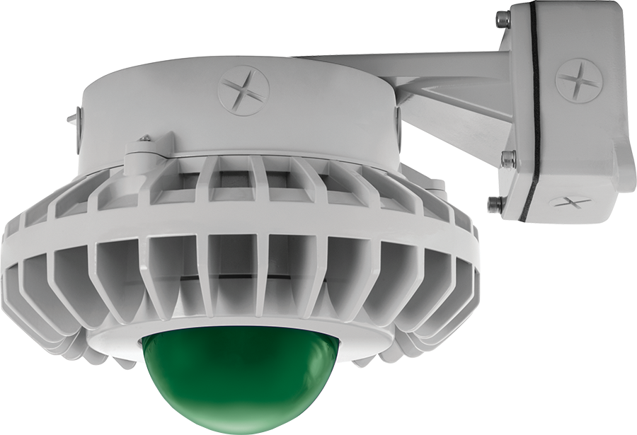 Hazardous Lighting, HAZBLED, 80W, 5000K, frosted green globe, wire guard, wall bracket, gray