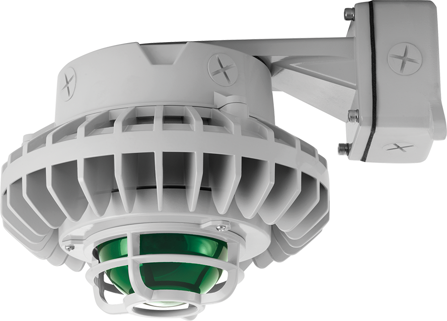 Hazardous Lighting, HAZBLED, 80W, 5000K, frosted green globe, die cast guard, wall bracket, gray