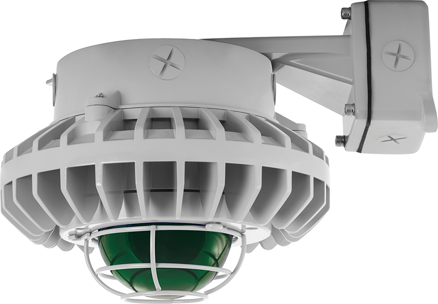Hazardous Lighting, HAZBLED, 80W, 5000K, frosted green globe, wire guard, wall bracket, gray