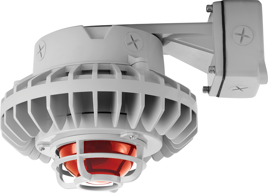 Hazardous Lighting, HAZBLED, 80W, 5000K, frosted red globe, die cast guard, wall bracket, gray